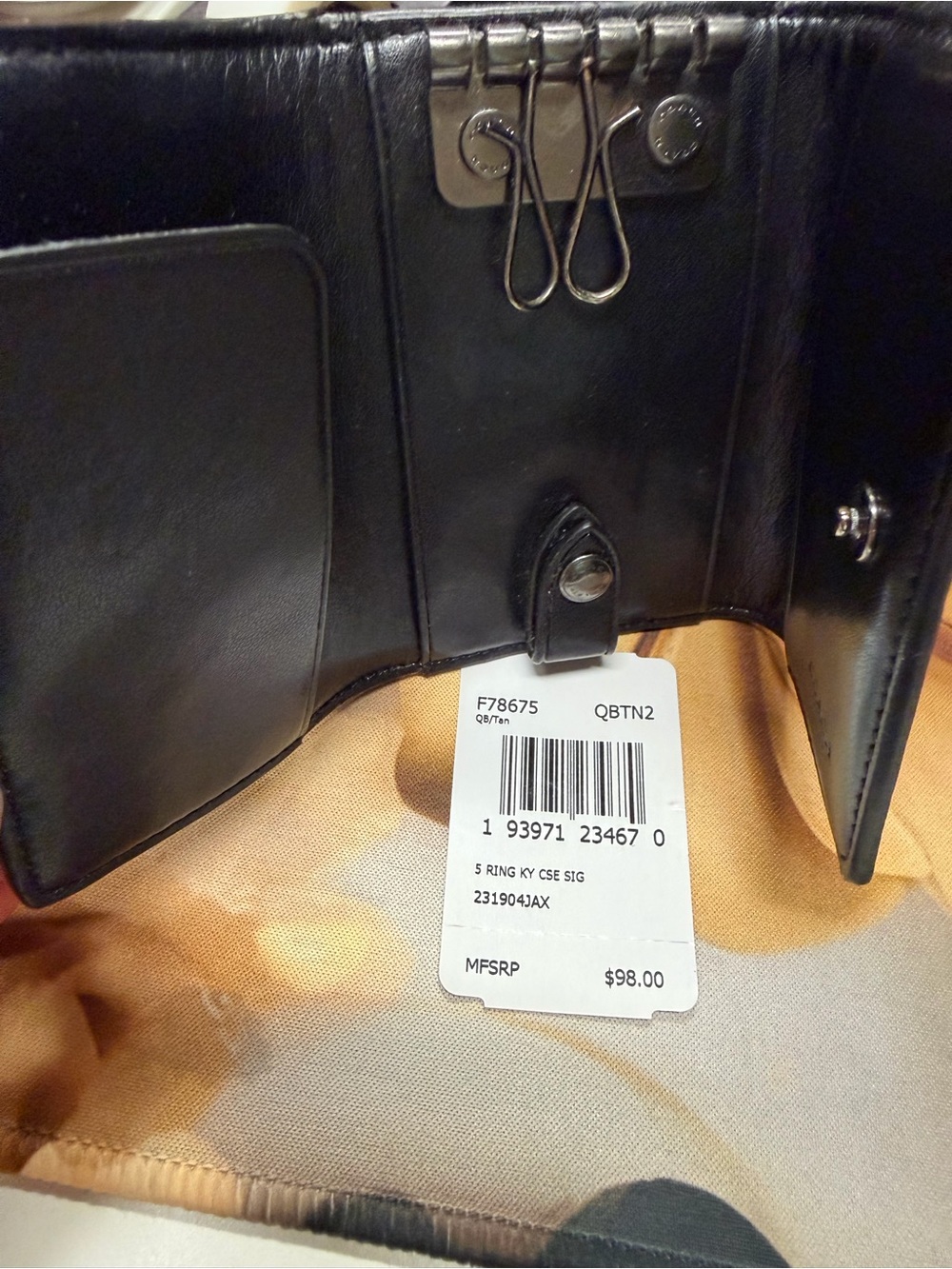 Coach Black Leather Key Case with Metal Hooks